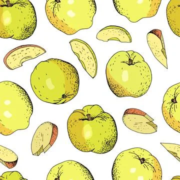 Seamless pattern whith apples and apple slices. Stock Illustration
