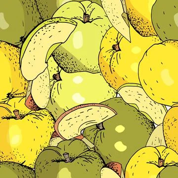 Seamless pattern whith apples and apple slices. Stock Illustration