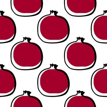Seamless pattern whith illustration pomegranate fruit in line art black and red Stock Illustration