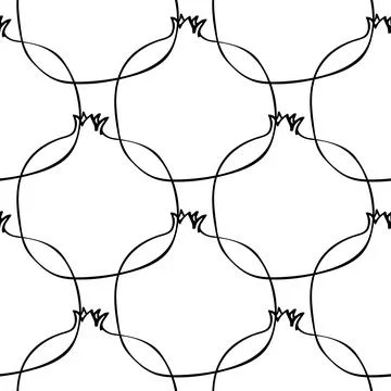 Seamless pattern whith illustration pomegranate fruit in line art black color on Stock Illustration