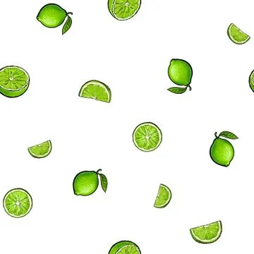 Seamless pattern of whole and half green lime fruits イラスト素材