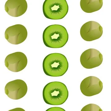 Seamless pattern of whole and sliced kiwis lined up in rows. Vector illustration Illustrazione stock