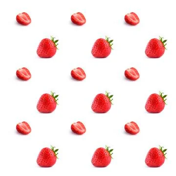 Seamless pattern, whole berry and half of red juicy strawberries Foto stock