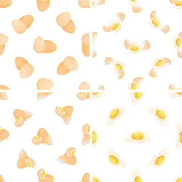 Seamless pattern with whole, broken and fried eggs forming a nutritious イラスト素材