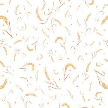 Seamless pattern with whole grain seeds organic, natural ears isolated on white Stock Illustration