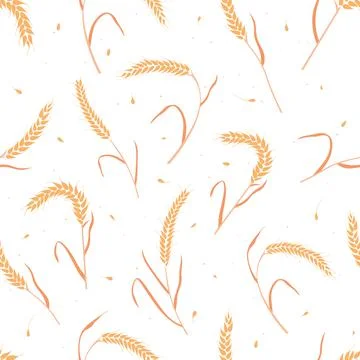 Seamless pattern with whole grain seeds organic, natural ears isolated on white Illustrazione stock