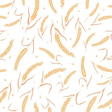 Seamless pattern with whole grain seeds organic, natural ears isolated on white Stock Illustration