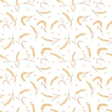 Seamless pattern with whole grain seeds organic, natural ears isolated on white Stock Illustration