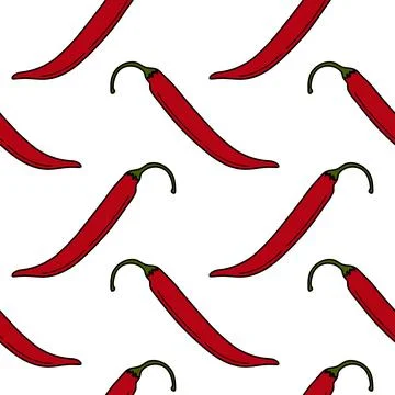 Seamless pattern of whole red hot chili peppers directed in different directions Illustrazione stock