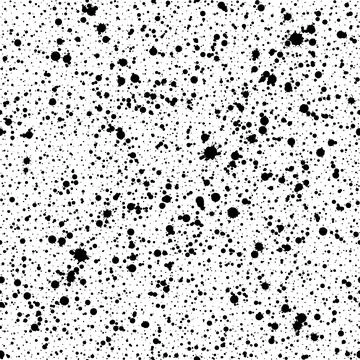 Seamless pattern of a wide variety of black ink splashes and blots on a white Illustrazione stock