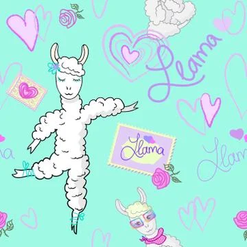 SEAMLESS PATTERN WIHT funny Llama dancing Illustrazione stock