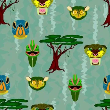 Seamless pattern with wild animals and nature イラスト素材