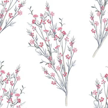Seamless pattern with wild berries and twigs. Watercolor illustration Stock Illustration