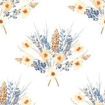 Seamless pattern with wild berries and twigs. Watercolor illustration Stock Illustration