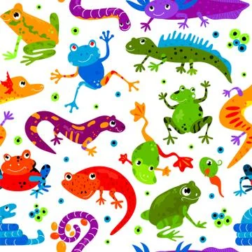 Seamless pattern wild cute cartoon animal flat isolated vector illustration Stock Illustration