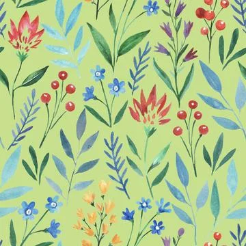 Seamless pattern with wild cute flowers. Watercolor illustration Stock Illustration