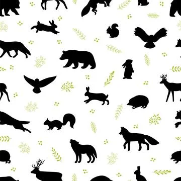 Seamless pattern with wild forest animals. Woodland life. Background for te.. Stock Illustration