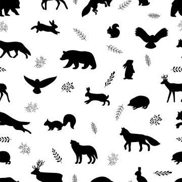 Seamless pattern with wild forest animals. Woodland life. Background for cl.. Stock Illustration