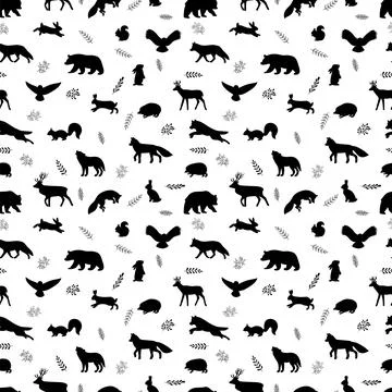 Seamless pattern with wild forest animals. Woodland life. Background for fa.. Stock Illustration