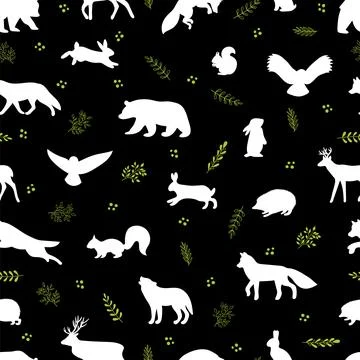 Seamless pattern with wild forest animals. Woodland life. Background for te.. Stock Illustration