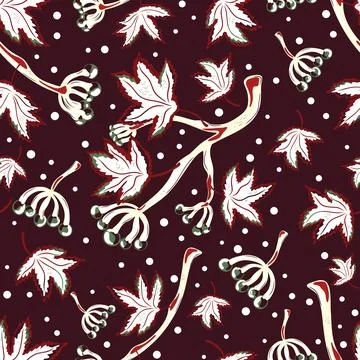 Seamless pattern with wild grape branches, leaves, and berry clusters. Autumn 스톡 일러스트