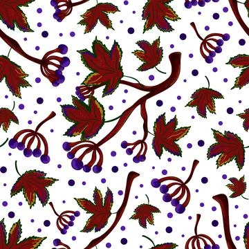 Seamless pattern with wild grape branches, leaves, and berry clusters. Autumn Illustrazione stock