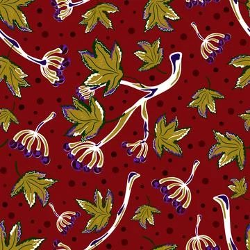 Seamless pattern with wild grape branches, leaves, and berry clusters. Autumn Illustrazione stock