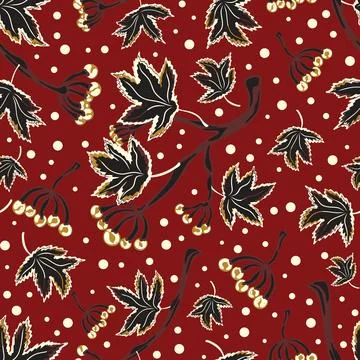 Seamless pattern with wild grape branches, leaves, and berry clusters. Autumn Stock Illustration