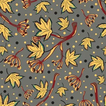 Seamless pattern with wild grape branches, leaves, and berry clusters. Autumn Illustrazione stock