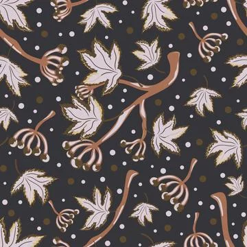 Seamless pattern with wild grape branches, leaves, and berry clusters. Autumn Illustrazione stock
