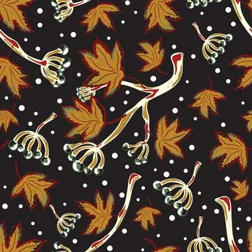 Seamless pattern with wild grape branches, leaves, and berry clusters. Autumn Illustrazione stock
