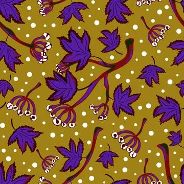 Seamless pattern with wild grape branches, leaves, and berry clusters. Autumn Stock Illustration