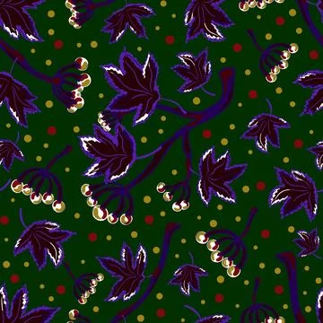 Seamless pattern with wild grape branches, leaves, and berry clusters. Autumn Illustrazione stock