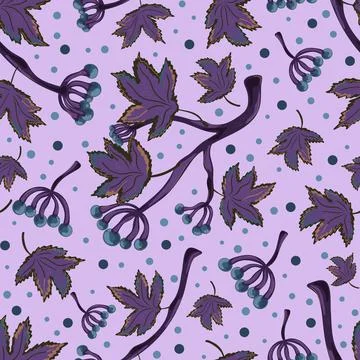 Seamless pattern with wild grape branches, leaves, and berry clusters. Autumn Illustrazione stock