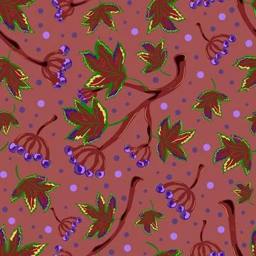 Seamless pattern with wild grape branches, leaves, and berry clusters. Autumn Illustrazione stock