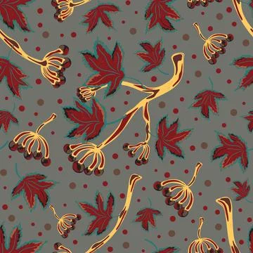 Seamless pattern with wild grape branches, leaves, and berry clusters. Autumn Illustrazione stock