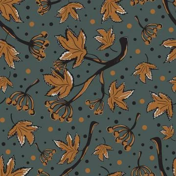 Seamless pattern with wild grape branches, leaves, and berry clusters. Autumn Illustrazione stock