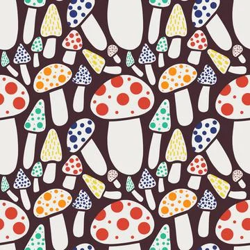 Seamless pattern with wild mushrooms and toadstool Stock Illustration