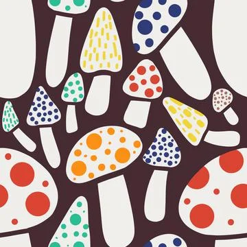 Seamless pattern with wild mushrooms and toadstool Stock Illustration