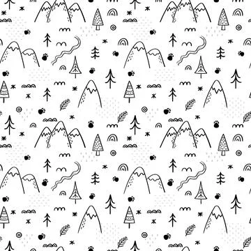 Seamless pattern with wild nature design. Hand drawn background. Scandinavi.. Stock Illustration