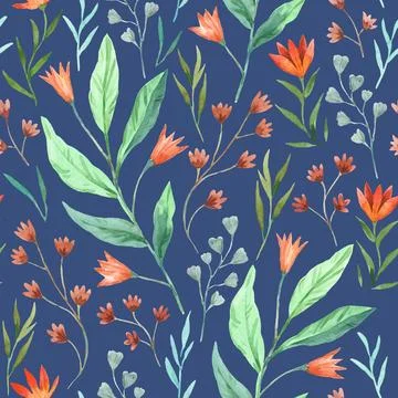 Seamless pattern with wild pretty cute flowers. Watercolor illustration Stock Illustration