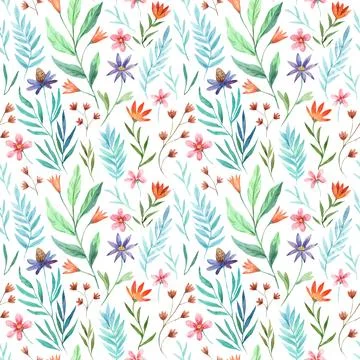 Seamless pattern with wild pretty cute flowers. Watercolor illustration Illustration