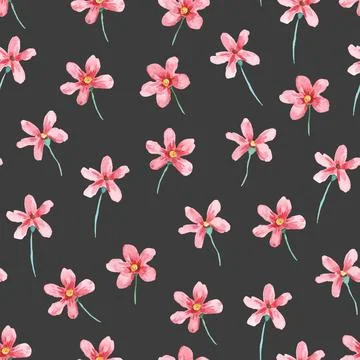 Seamless pattern with wild pretty cute flowers. Watercolor illustration Illustration