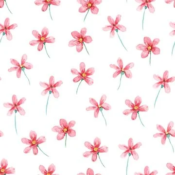 Seamless pattern with wild pretty cute flowers. Watercolor illustration Illustration