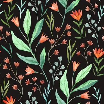 Seamless pattern with wild pretty cute flowers. Watercolor illustration Stock Illustration