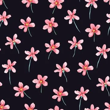 Seamless pattern with wild pretty cute flowers. Watercolor illustration Stock Illustration