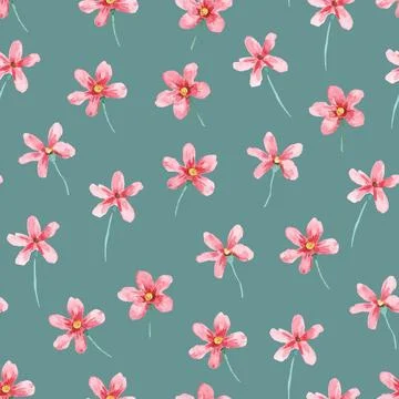 Seamless pattern with wild pretty cute flowers. Watercolor illustration Stock Illustration