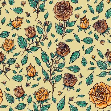 Seamless pattern with wild roses, suitable for background greeting cards an.. Stock Illustration
