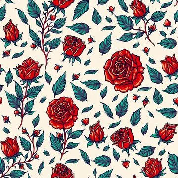 Seamless pattern with wild roses, suitable for background greeting cards an.. Stock Illustration