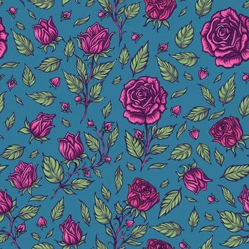 Seamless pattern with wild roses, vector illustration. Ideal for background.. Stock Illustration